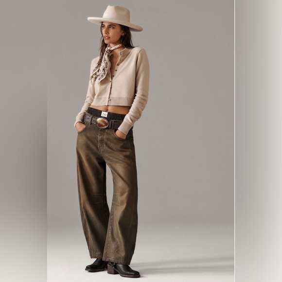 𝓯𝓹 Free People ~ We The Free Good Luck Coated Barrel Jeans - Picture 4 of 12